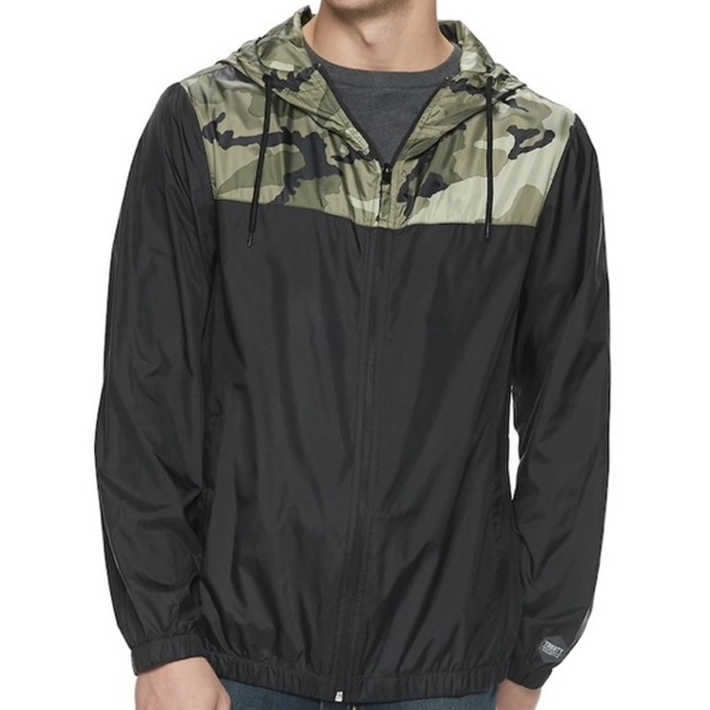 Camo & Black Full Zip Windbreaker Hoodie J…